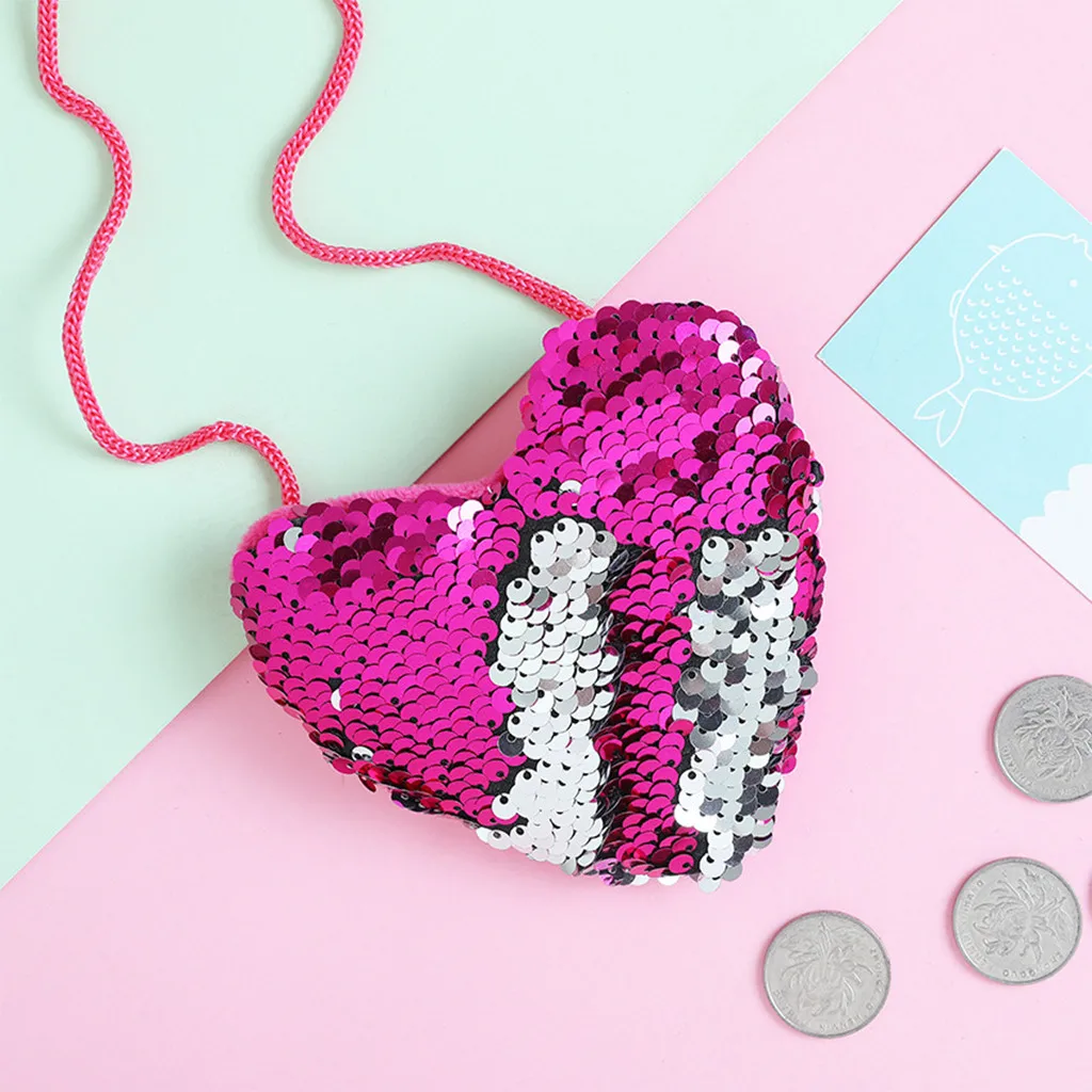 

Sleeper #P501 2019 NEW FASHION Women Child Sequins Hearted-Shape Coin Purse Card Holder Cross body Bag Pouch gift Free Shipping