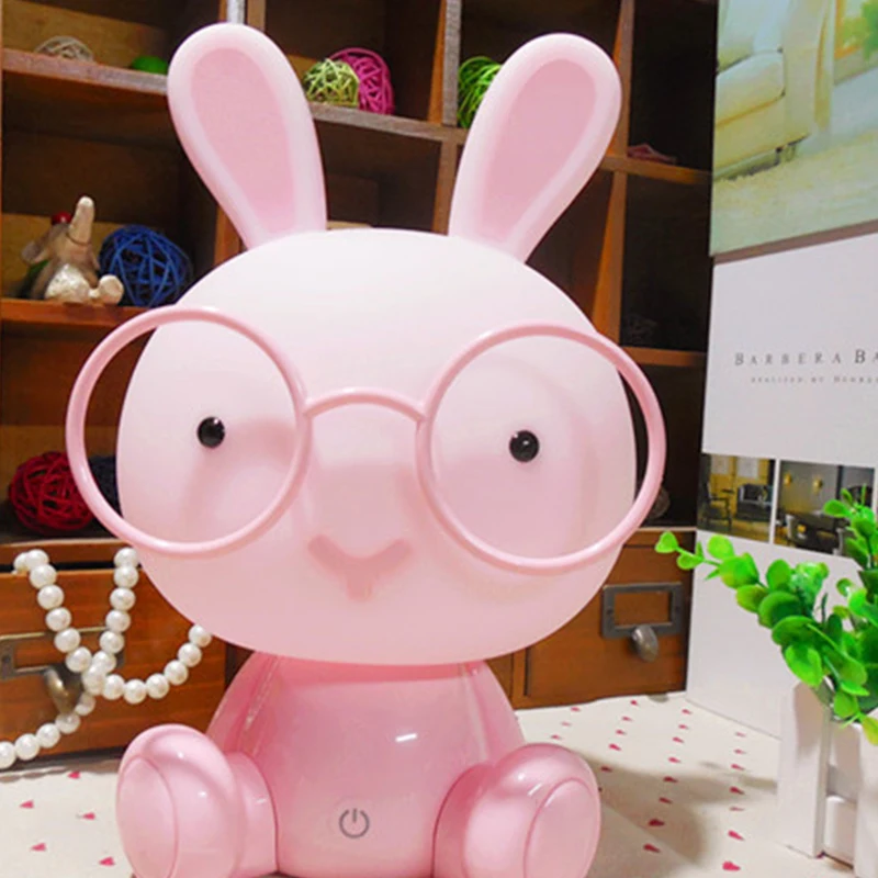 Милый кролик с очками светодиодный ночник, USB Перезаряжаемый теплый белый свет сенсорный сенсор защита глаз для детей