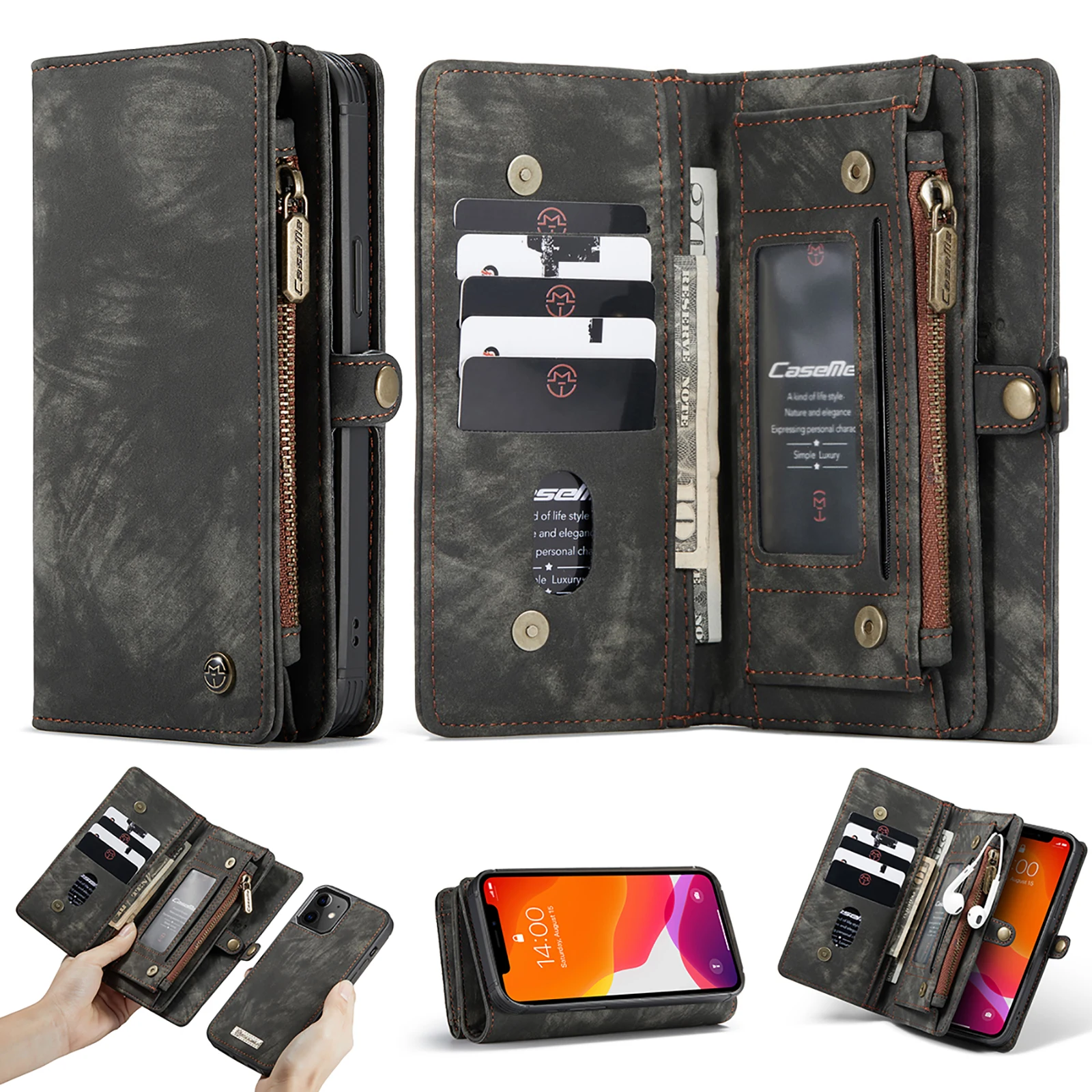 Wallet Leather Phone Case For iPhone 11 12 Pro Max Mini XR XS Max X 6 6S 7 8 Plus CaseMe Business Card Stand Magnetic Leather