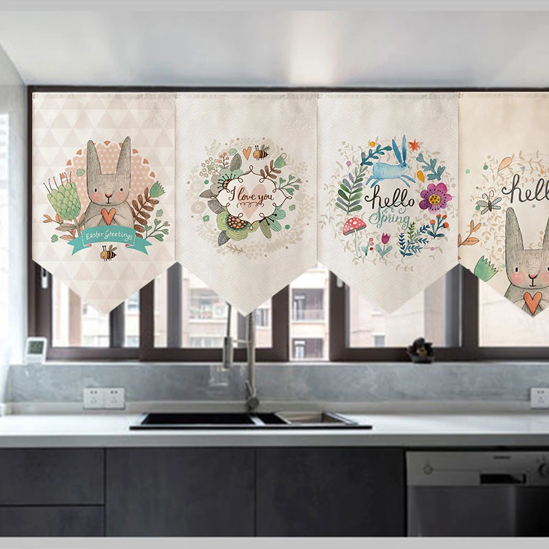 Nordic Cartoon Rabbit Partition Flag Curtain Decoration Japanese Triangular Curtain Door Curtain Bedroom Kitchen Curtain Curtains Aliexpress