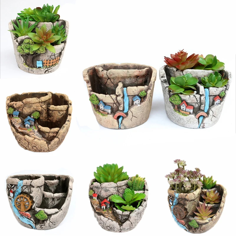 

Retro Farmhouse Pastoral cacto Flower Pot For Suculentas Plants Decorative Floor Planter Bonsai Fairy jardin zen vertical Decor