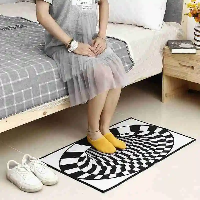 

Black And Stereo Vision Carpet For Home Fashion Simple Non-slip 3D Printing Vortex Visual illusion Bedroom Mat Carpet