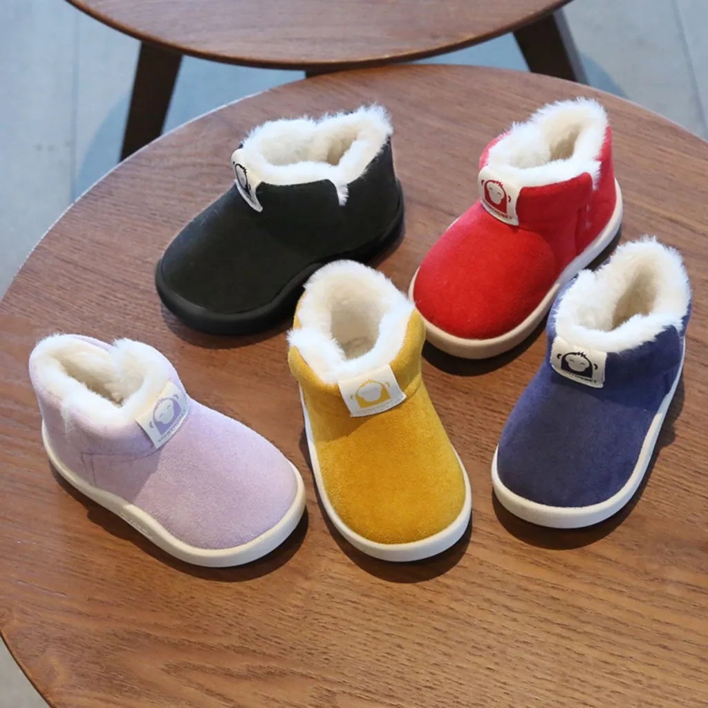 Baby Boys Girls Snow Boots Toddler Infant Kid Cartoon Winter Warm Short Booties Shoes Plus Velvet Anti-slip Baby First Walker