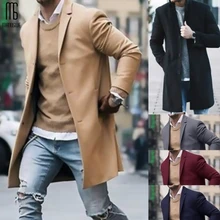 Manoswe осень зима мужская мода бизнес Тренч шерстяное пальто тонкий сплошной цвет длинная хлопковая куртка Мужское пальто одежда пальто