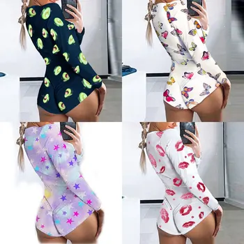 

Onesie Women Sexy Sleepwear Onesies for Adults Christmas Pajamas Onsies Pajamas for Woman Bodysuit V-neck Long Sleeves Jumpsuit