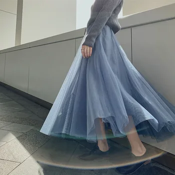 

Fashion vintage harajuku korean Pleated skirt retro tulle elegant long skirts for women high waisted womens