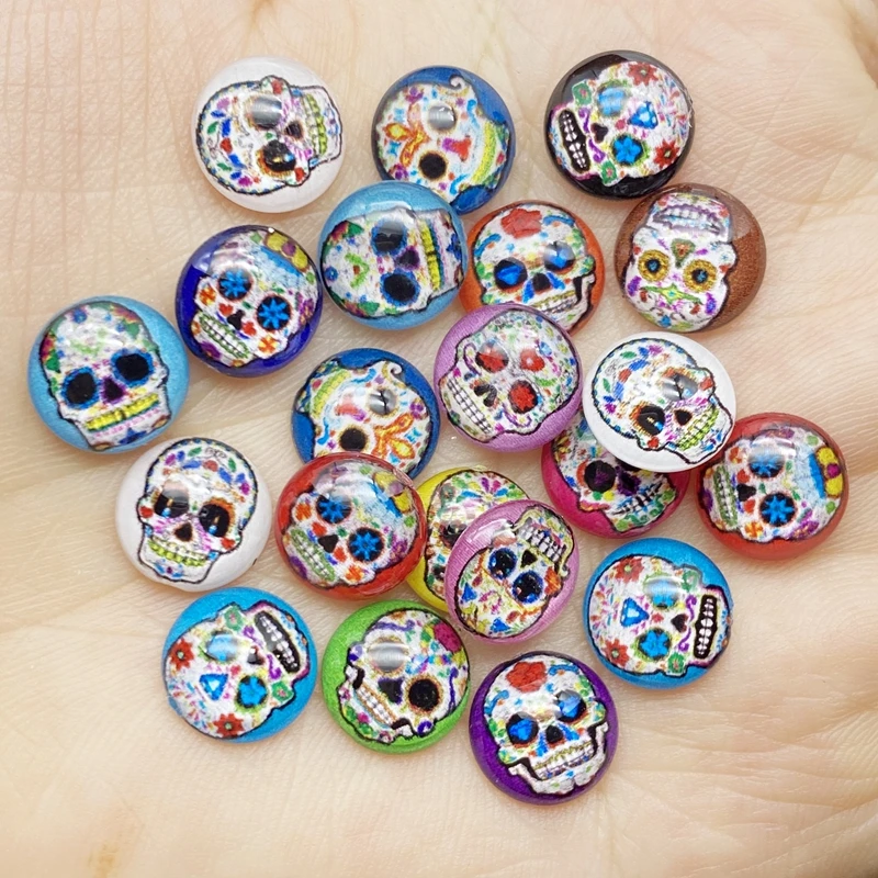 

80Pcs New Resin 10mm Cute Mixed Mini Skull Flat Back Cabochon Scrapbooking Hair Bow Center Embellishments DIY Accessories F41