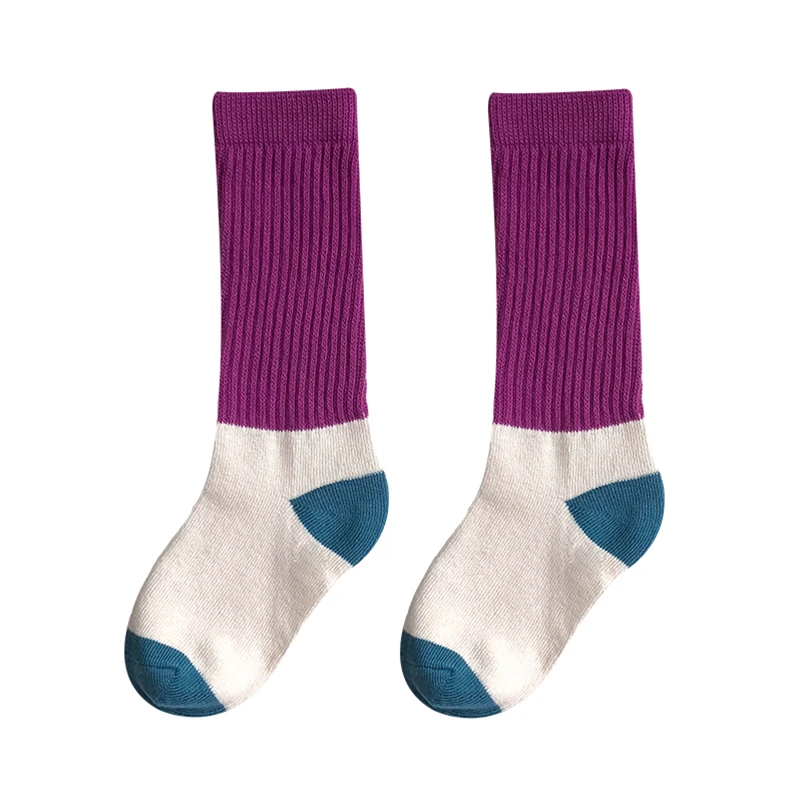 purple white Гольфы для маленьких мальчиков и девочек, хлопковые зимние длинные модные носки, детские теплые цветные носки, новые детские вещи - Цвет: purple white