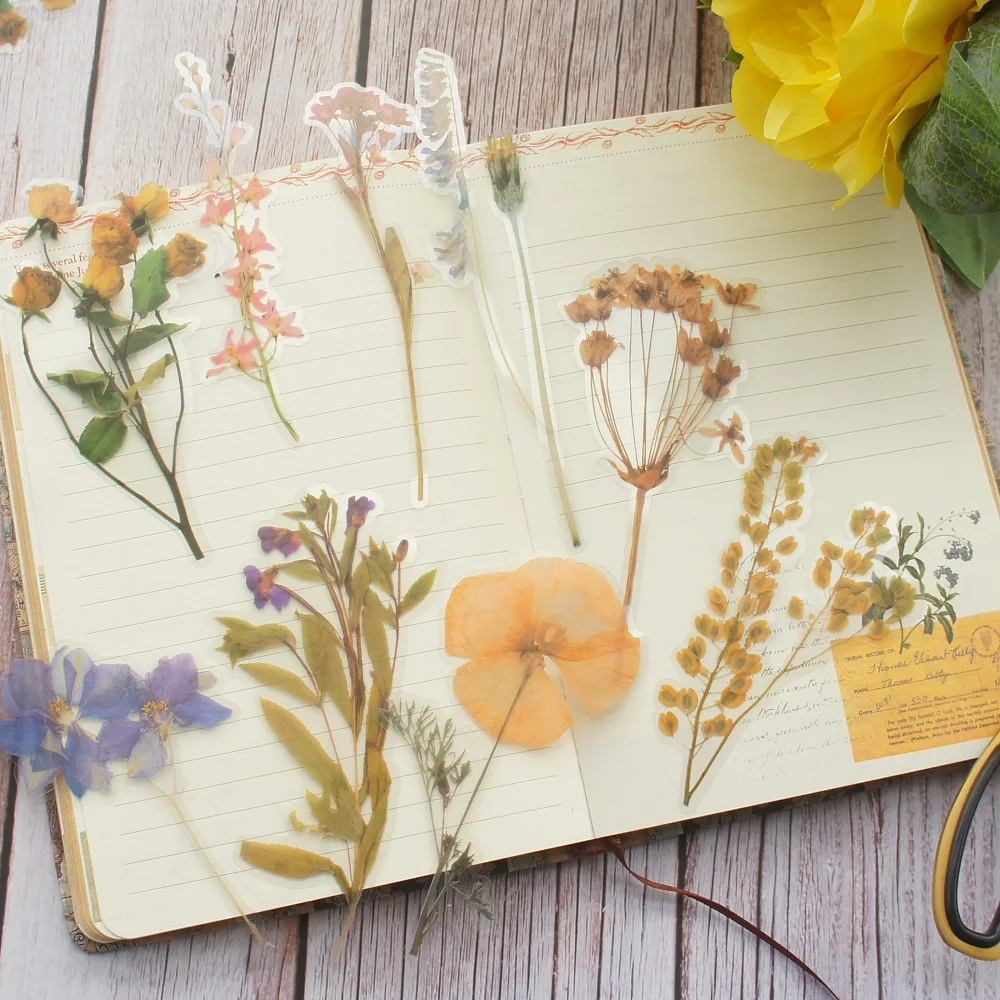 

18pcs Natural Flower Specimens Design PE Sticker Scrapbooking DIY Gift Packing Label Decoration Tag