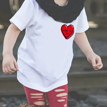 

Casual Short Sleeves Pullover T-shirt with Red Heart Shape Print for Boy Girl Unisex Round Collar Soft Cotton Bottoming Top