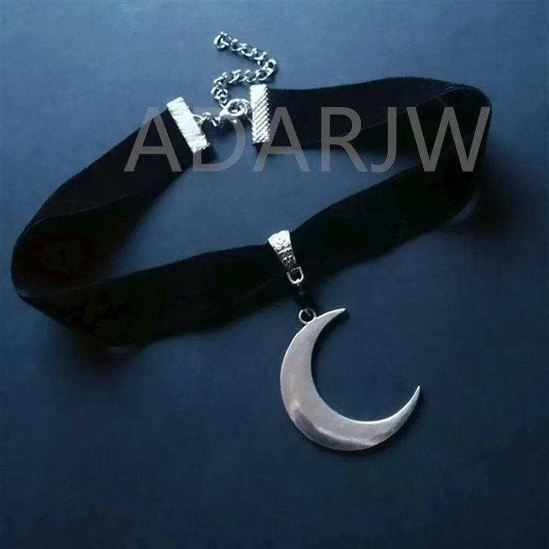 On Sale Charm Pendant Jewelry Choker Witchy Crescent Moon Black Gothic Gift Silver-Color Large jlObG6WzD