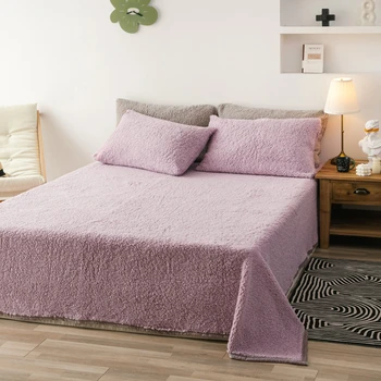 

Soft Lamb Wool Flat Bed Sheet Pillowcase Winter Warm Solid Color Bed Mattress Protective Cover 200x230cm Bed Linen Bedclothes