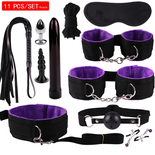 Conjunto de juegos para adultos, esposas, Bondage, pinzas, Collar, látigo,  mordaza, productos sexuales, accesorios para parejas, juguetes eróticos -  AliExpress