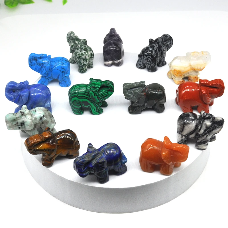 1.5" Elephant Statue Natural Stones Rose Quartz Healing Crystals Carved Animal Figurines Room Decor Gem Craft Trinket