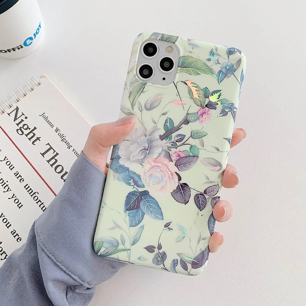Glitter Banana Leaves Flower Case For iPhone 12 mini 11 Pro Max X XS Max XR 7 8 Plus Soft Bling Electroplated Phone Back Cover