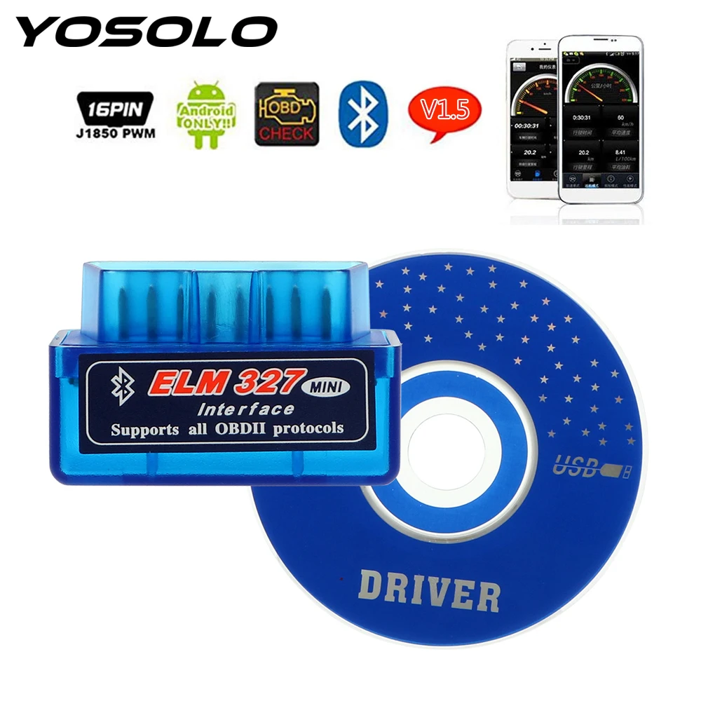 

YOSOLO Scan Tools For OBDII Protocol Code Readers ELM327 Bluetooth V2.1 / V1.5 OBD2 Car Diagnostic Tool For Android/Symbian