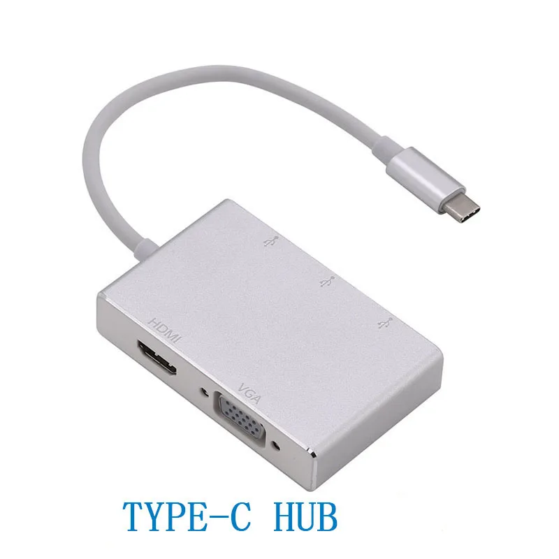 

BESIUNI 5 in 1Type C Male to HDMI+VGA+DVI+USB 3.0 Female Video Adapter Aluminium Adapter 4K 1080P Converter For Macbook