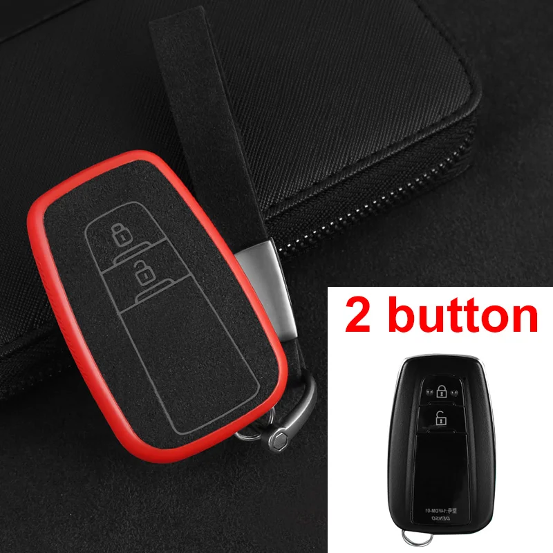 2 Button Red Пластиковый+ кожаный чехол для ключей автомобиля для Toyota CHR C-HR Camry Prius Prado Corolla RAV4- 2 3 кнопки аксессуары - Название цвета: 2 Button Red