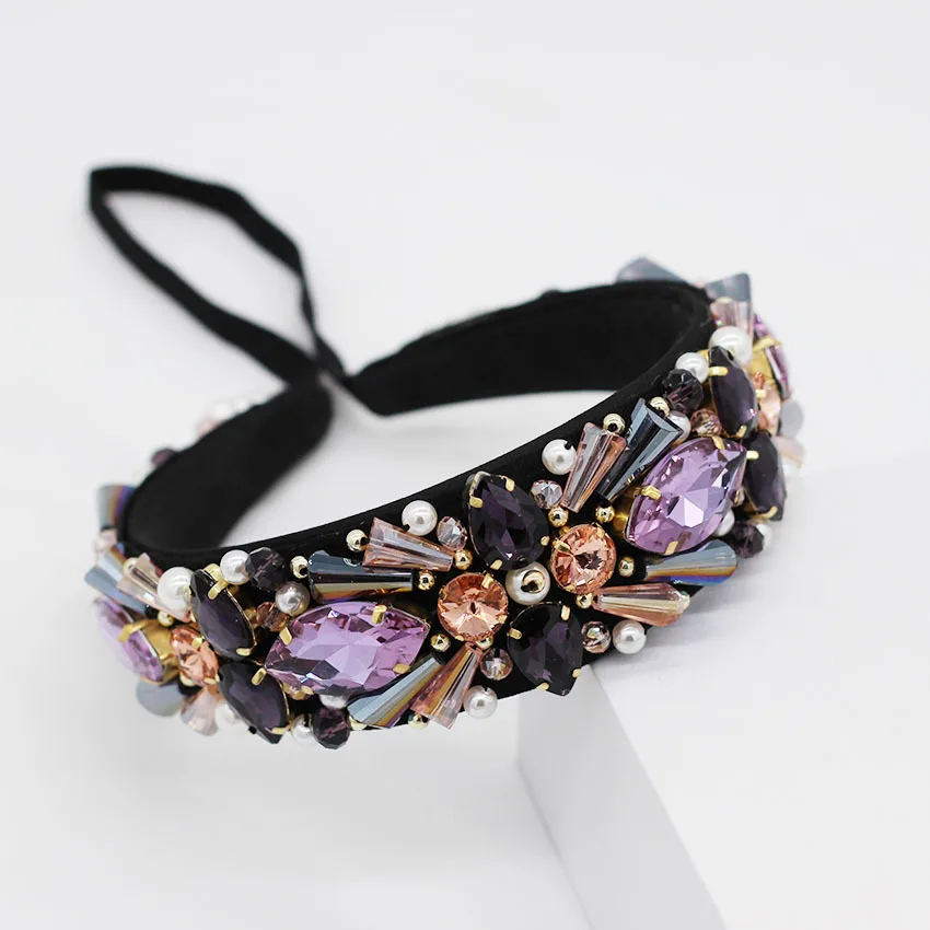 purple Роскошные винтажные бисерные ручная строчка пышные короны из горного хрусталя цветок украшение для прически невесты головной убор Свадебные аксессуары тиара - Окраска металла: purple