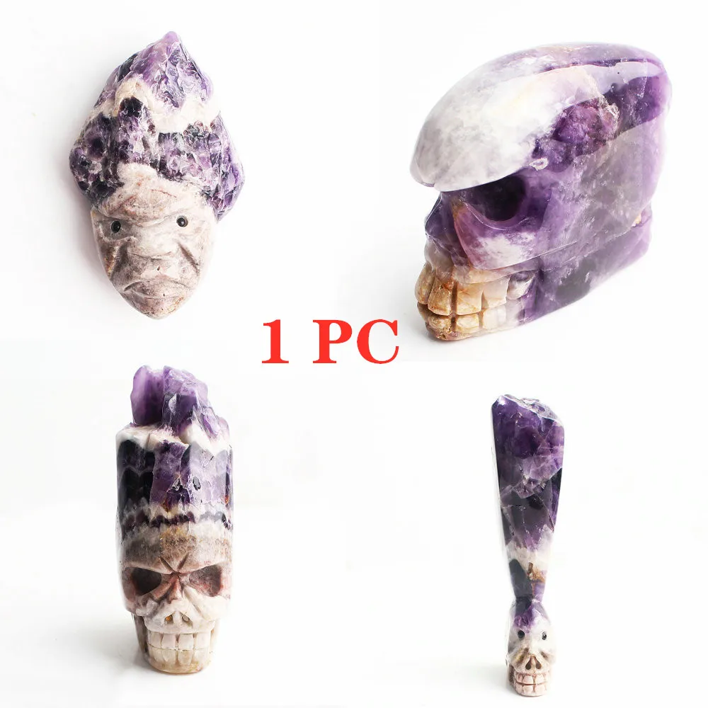 Amethyst Cluster With Sculpture Skull Face Crystal Play Reiki Home Decoration | Дом и сад