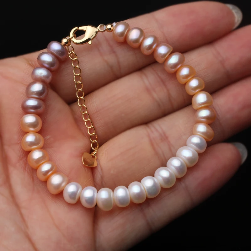 Fashion Natural Freshwater Pearl Bracelet For Women,Rainbow Gradient Pearl Strand Bracelet Wedding Girl Gifts