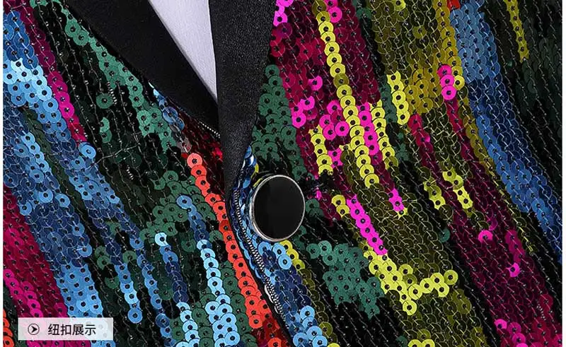 Shiny Rainbow Sequin Shawl Collar Suit Jacket Men Bling Glitter Nightclub Prom Blazer Jacket Male Stage Clothes for Singers 2XL 4