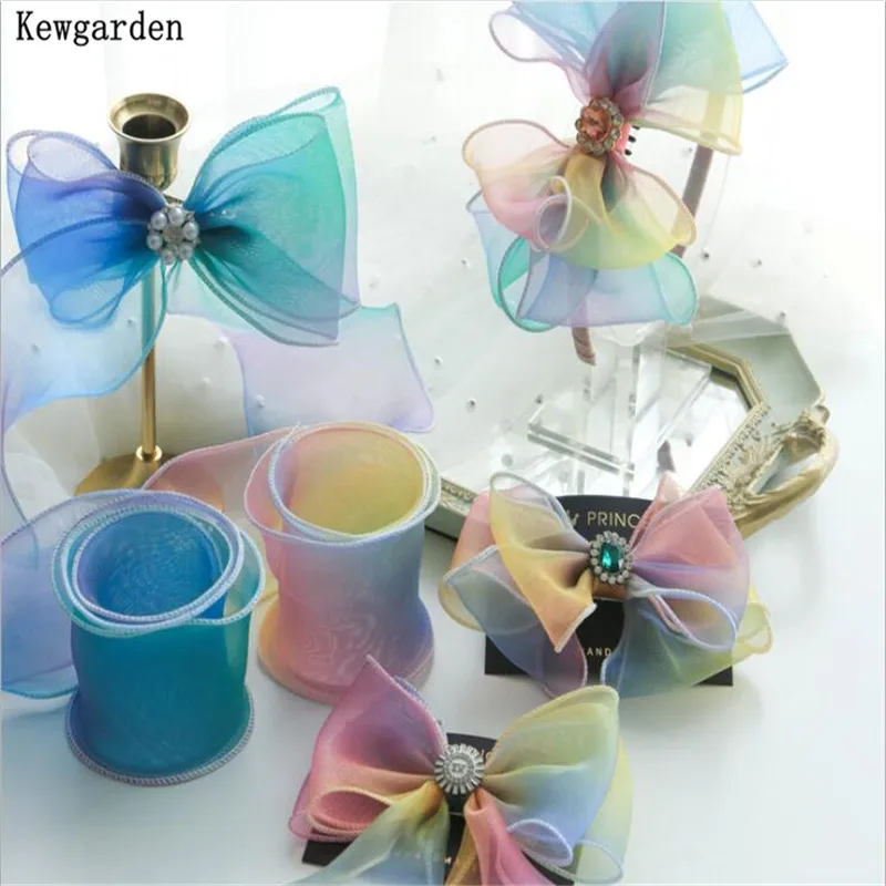 

Kewgarden 6cm Rainbow Wavy Hemming Organza Ribbon Handmade Tape DIY Girl Bow Hair Accessories Packing Riband 20 Yards