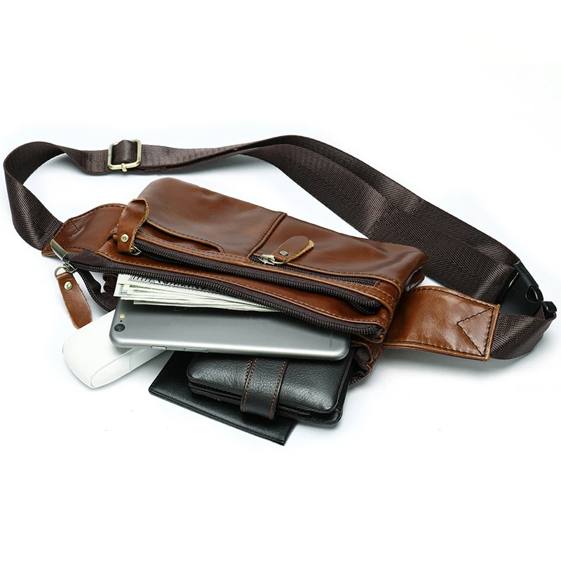 Мужская поясная сумка BOSIKAS винтажная из натуральной кожи на молнии|Поясные сумки|