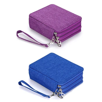 

2x School Pencil Case for Girls Boys Oxford Pentel Pen Bag 72 Holes Large Pencil Case Multi Layer Blue & Purple