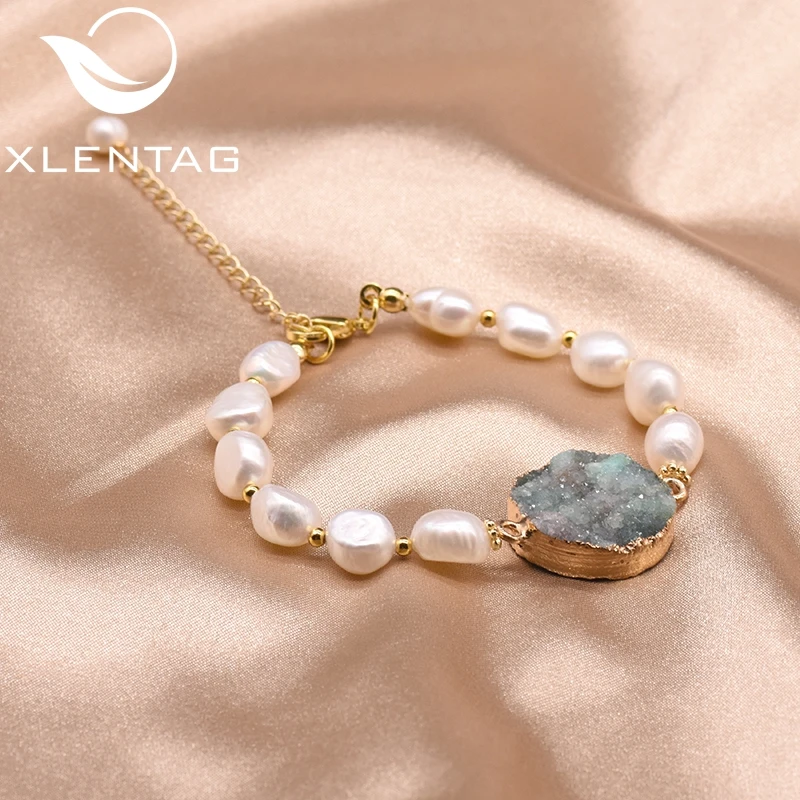 Женские браслеты XlentAg розовые с натуральным кристаллом в стиле барокко