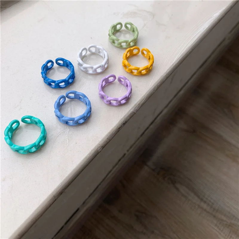 Karnoz 7PCS Style Spray Paint Ring Handmade Free Shipping Korean Design Sense Metal Chain Opening Jewelry Niche Color New Female