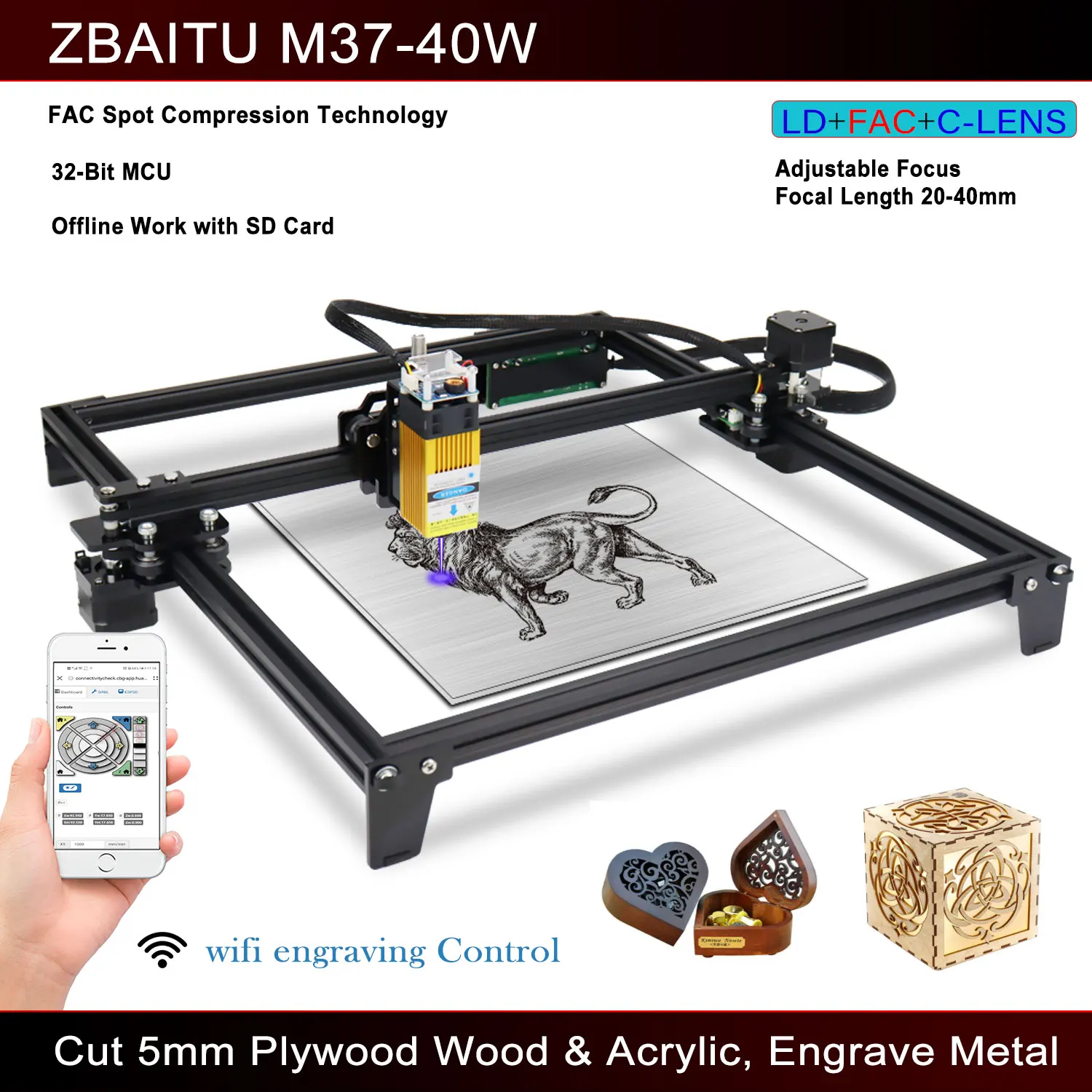 日本直営店 Zbazitu 調整可能なレーザー切断機 レーザー彫刻機 オフライン作業 37x37cm印刷サイズ Wifi Usb Sdカード 40w 数量限定 Pnlp Sn