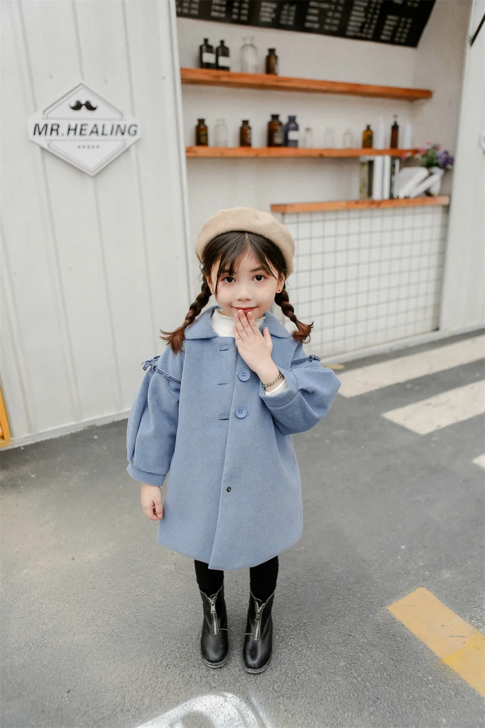 Girl'S Coat Children Woolen Jacket Children Mid-length Coat Women's