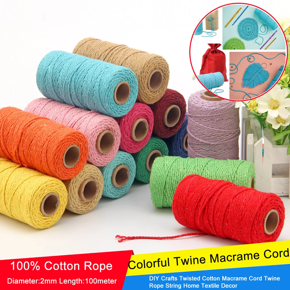 1 Roll 2mm 109 Yard Colourful Cotton Cord Bakers Twine DIY Crafts Gift Wrapping Christmas Wedding Home Decor String Rope Dark Blue+White