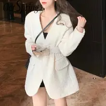 Getвесеннее Женское пальто Бандаж с v-образным вырезом черное белое зимнее пальто женское винтажное универсальное зимнее шерстяное пальто женское Новое модное