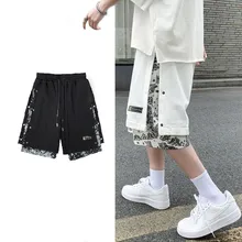 Summer men's cargo shorts pocket cotton new casual Harajuku half pants mid waist drawstring loose oversized shorts large size