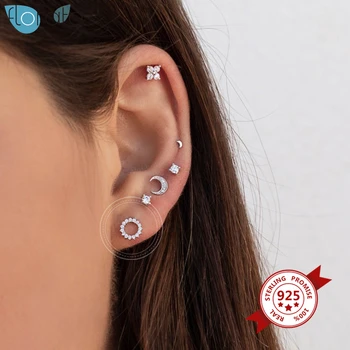 

925 Sterling Silver Stud Earrings for Women Cubic Zirconia Paved Round Earrings Prevent Allergy CZ Crystal Earrings Jewelry