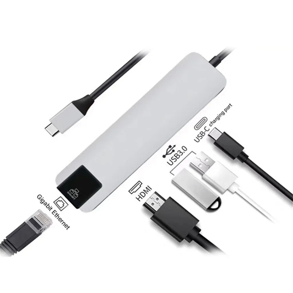 5 в 1 usb type C концентратор Hdmi 4K USB C концентратор к Gigabit Ethernet Rj45 Lan адаптер USB-C к HDMI выход RJ45 порт 18X16X4 см