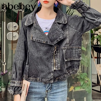 

Korean style Womens Coat Short Denim Jacket Female Loose Big Size Vintage Coats Casual Student Outwear Women Black Jeans Jacket