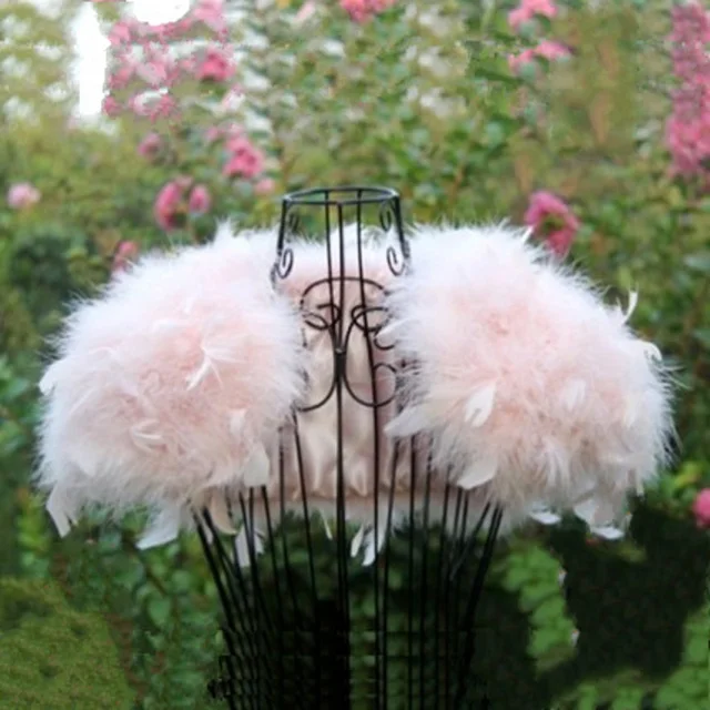 Women Wedding Fur Shrug Real Ostrich Feather Cape Shawl Stole Poncho For Bride S89 Pink