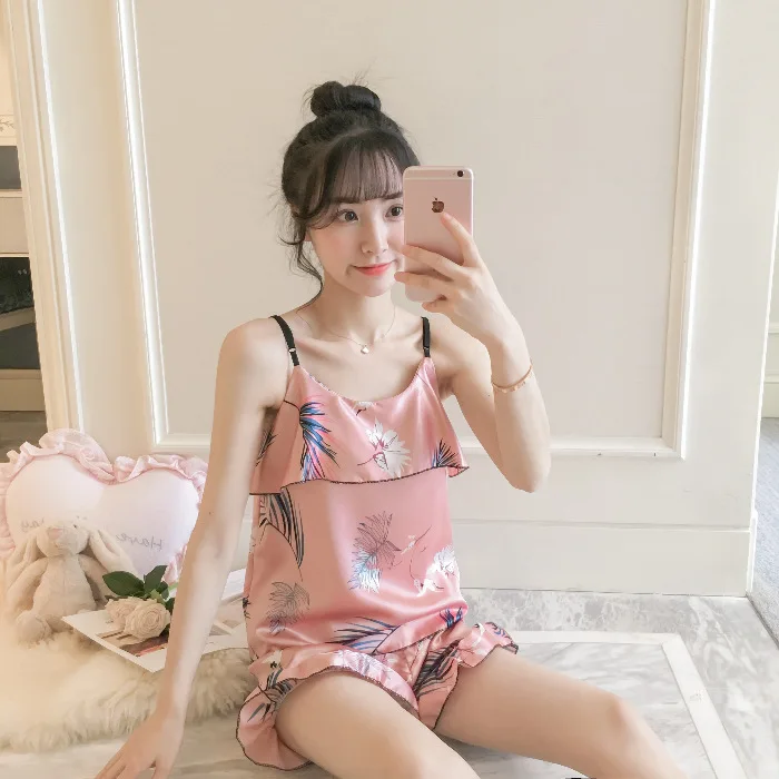 

[Temperature Attitude Warm] Summer New Style Korean-style Camisole Model Silk Plant Set M -Xxl