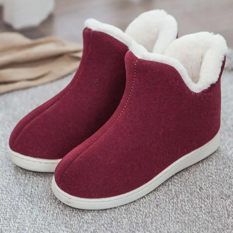 Wine red ASILETO/женские плюшевые домашние тапочки; домашняя обувь с высоким берцем; тапочки на плоской подошве; женская зимняя обувь; домашние тапочки; sapatos mujer; большой размер 45 - Цвет: Wine red