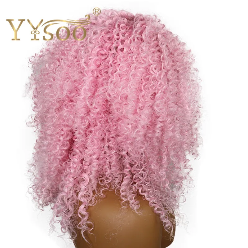 YYsoo 13x4 короткий розовый кудрявый вьющиеся Синтетические волосы на кружеве парики для чернокожих Для женщин бесклеевой половинный парик синтетические вьющиеся парики с высокой плотностью