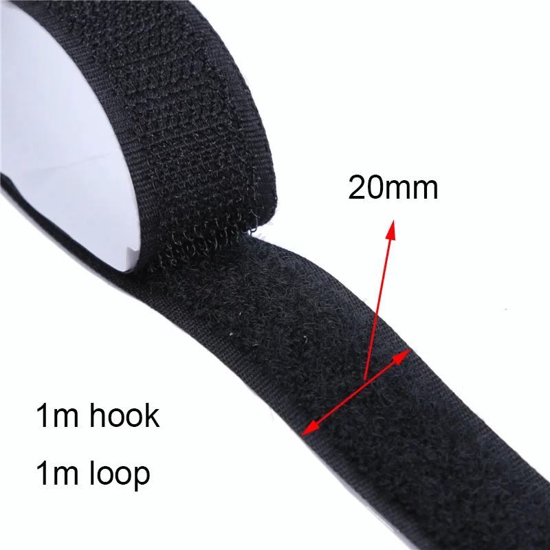 20mm Black 1m pair 1 метр самоклеющиеся крюк и петля лента velcros клейкая наклейка velcros нейлон с gue ткань лента для шитья - Цвет: 20mm Black 1m pair