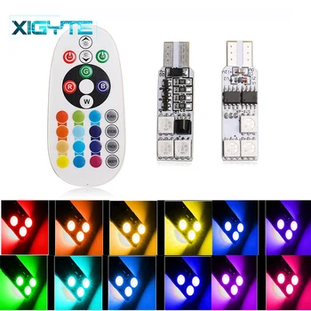

1Set RGB T10 194 168 W5W LED Bulbs Car Reading Lamp Wedge Light 5050 6/12 SMD LED 16 Colors With Remote Control T10 Strobe Lamp