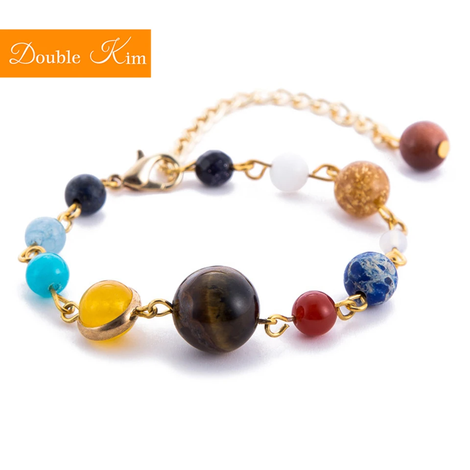 Восемь браслет с планетами из титановой нержавеющей стали материал инкрустированный натуральный драгоценный камень золотой цвет модные браслеты женские ювелирные изделия подарок