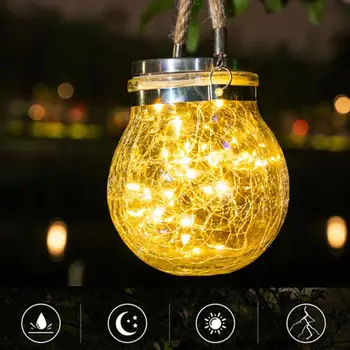 

Outdoor Solar Crack Hanging Light Round Glass Jar Lamp Outdoor Courtyard Decoration Tree Lamp Wire Lamp
