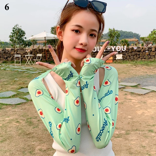 long fake sleeves Scar Cover Gloves Fake Sleeve Foldable Siamese Sun Protection Elbow Cuff Arm Cover Driving Arm Warmers Sleeves green Avocado