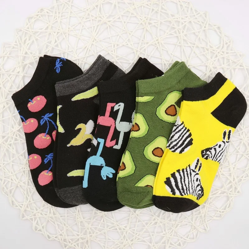 5 пар/упак. милые носки-башмачки Носки с рисунком фруктов женские хлопковые короткие носки до лодыжки harajuku носки милые повседневные носки цветные носки - Цвет: 5 pairs socks