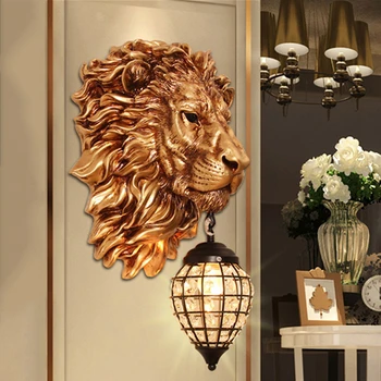 

Modern European style luxury wall lamp creative LED art deco lion light fixture for living room study Cafe bar lamp lights e27